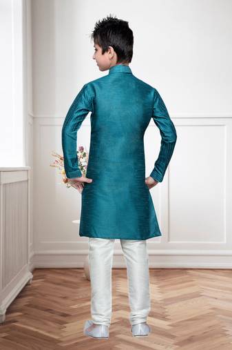 Rama Green Art Silk Kids Kurta Pyjama For Boys