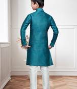 Rama Green Art Silk Kids Kurta Pyjama For Boys