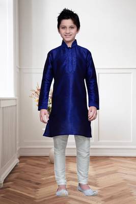 Royal Blue Art Silk Kids Kurta Pyjama For Boys 2