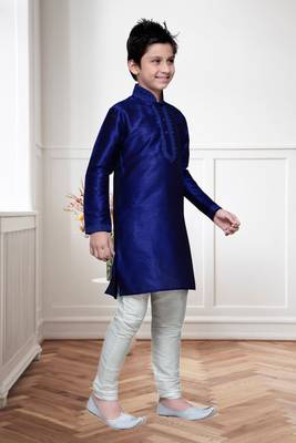 Royal Blue Art Silk Kids Kurta Pyjama For Boys 3