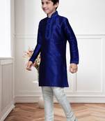 Royal Blue Art Silk Kids Kurta Pyjama For Boys
