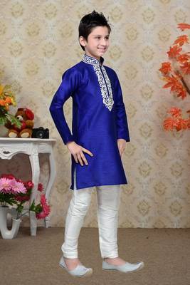 Royal Blue Art Silk Kids Kurta Pyjama For Boys 1