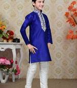 Royal Blue Art Silk Kids Kurta Pyjama For Boys