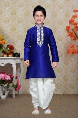 Royal Blue Art Silk Kids Kurta Pyjama For Boys 2