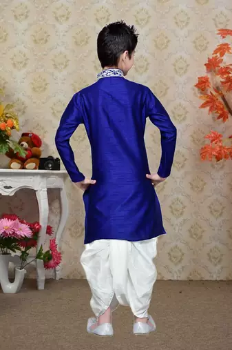 Royal Blue Art Silk Kids Kurta Pyjama For Boys