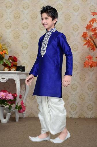 Royal Blue Art Silk Kids Kurta Pyjama For Boys