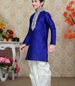 Royal Blue Art Silk Kids Kurta Pyjama For Boys