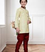 Gold Art Silk Kids Kurta Pyjama For Boys