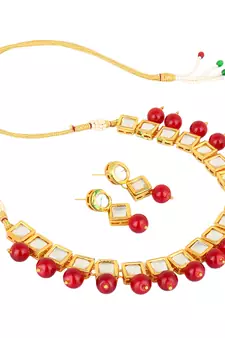 Fashion Jewellery Gold Plated Kundan Onyx Necklace Set for Women Traditional Wedding