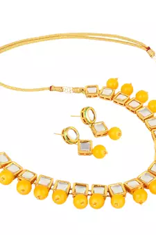 Fashion Jewellery Gold Plated Kundan Onyx Necklace Set for Women Traditional Wedding