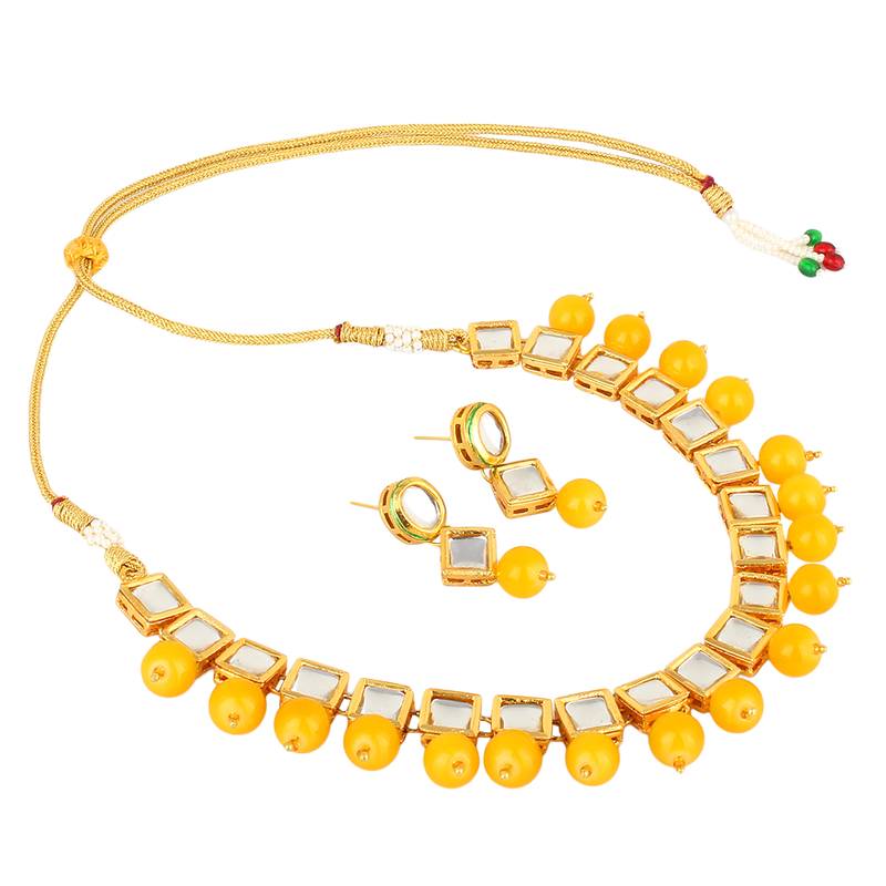 Fashion Jewellery Gold Plated Kundan Onyx Necklace Set for Women Traditional Wedding
