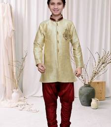 Gold Art Silk Kids Kurta Pyjama For Boys