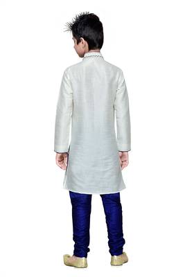 White Art Silk Kids Kurta Pyjama For Boys 2