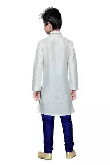 White Art Silk Kids Kurta Pyjama For Boys