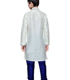 White Art Silk Kids Kurta Pyjama For Boys