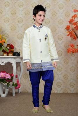 White Art Silk Kids Kurta Pyjama For Boys 2