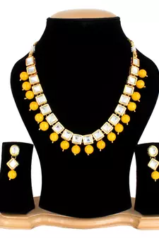 Fashion Jewellery Gold Plated Kundan Onyx Necklace Set for Women Traditional Wedding