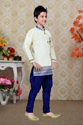 White Art Silk Kids Kurta Pyjama For Boys 1