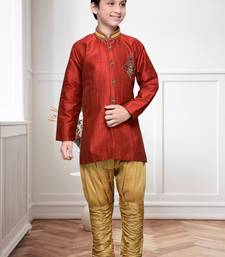 Maroon Art Silk Kids Kurta Pyjama For Boys
