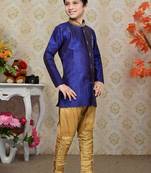 Royal Blue Art Silk Kids Kurta Pyjama For Boys