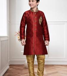 Maroon Art Silk Kids Kurta Pyjama For Boys