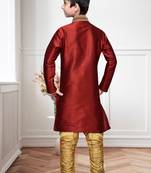 Maroon Art Silk Kids Kurta Pyjama For Boys