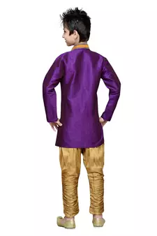 Purple Art Silk Kids Kurta Pyjama For Boys