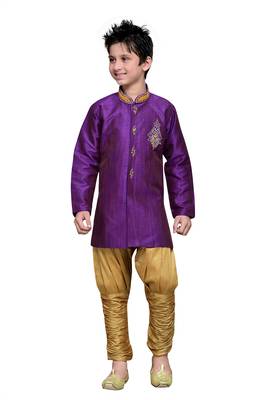 Purple Art Silk Kids Kurta Pyjama For Boys 3