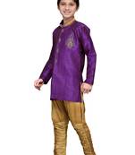 Purple Art Silk Kids Kurta Pyjama For Boys