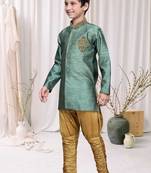 Rama Green Art Silk Kids Kurta Pyjama For Boys