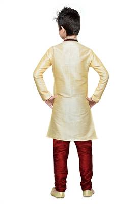 Gold Art Silk Kids Kurta Pyjama For Boys 2