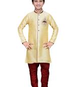 Gold Art Silk Kids Kurta Pyjama For Boys