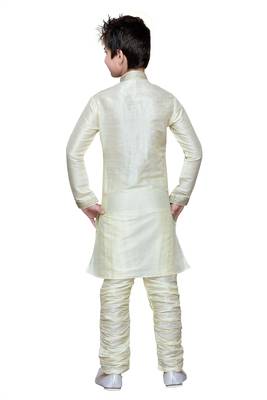 Cream Art Silk Kids Kurta Pyjama For Boys 2