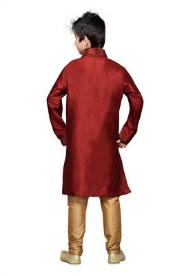 Maroon Art Silk Kids Kurta Pyjama For Boys 2