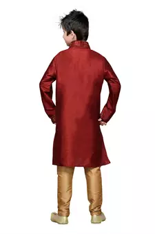 Maroon Art Silk Kids Kurta Pyjama For Boys