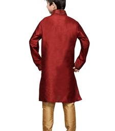 Maroon Art Silk Kids Kurta Pyjama For Boys