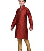 Maroon Art Silk Kids Kurta Pyjama For Boys