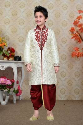 Cream Art Silk Kids Dhoti Kurta For Boys 1