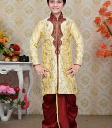 Gold Art Silk Kids Kurta Pyjama For Boys