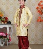 Gold Art Silk Kids Kurta Pyjama For Boys