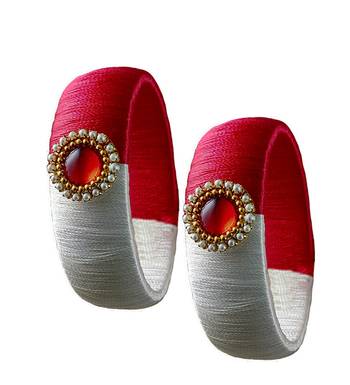Handmade White and Red Silk Thread Bangles set 3 1