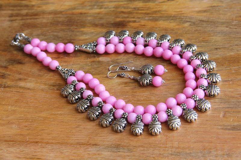 Pink double layered oxidized necklace