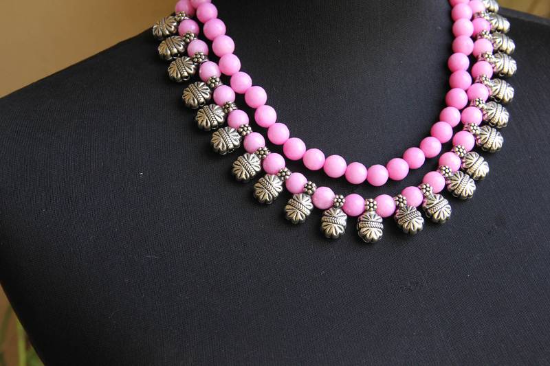 Pink double layered oxidized necklace