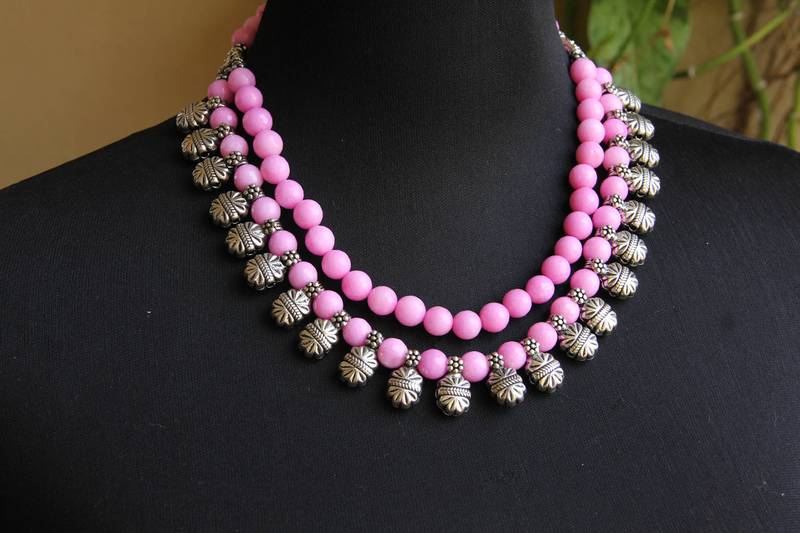 Pink double layered oxidized necklace