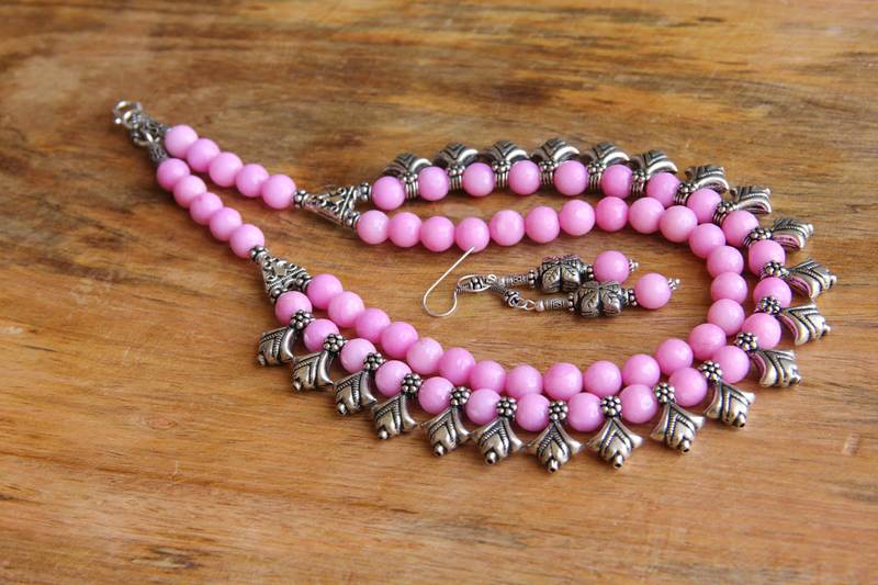 Pink double layered oxidized necklace