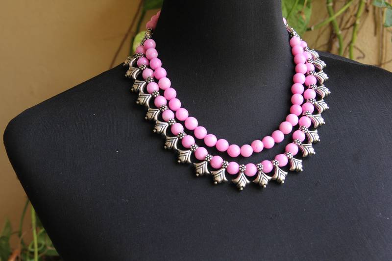 Pink double layered oxidized necklace