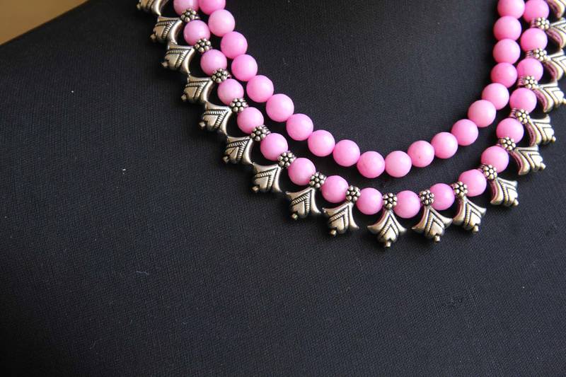 Pink double layered oxidized necklace