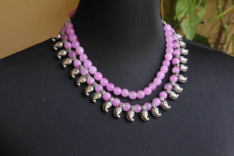 Pink double layered oxidized necklace