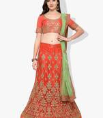 Orange Embroidered Net Unstitched Lehenga With Dupatta