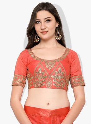 Orange Embroidered Net Unstitched Lehenga With Dupatta 4